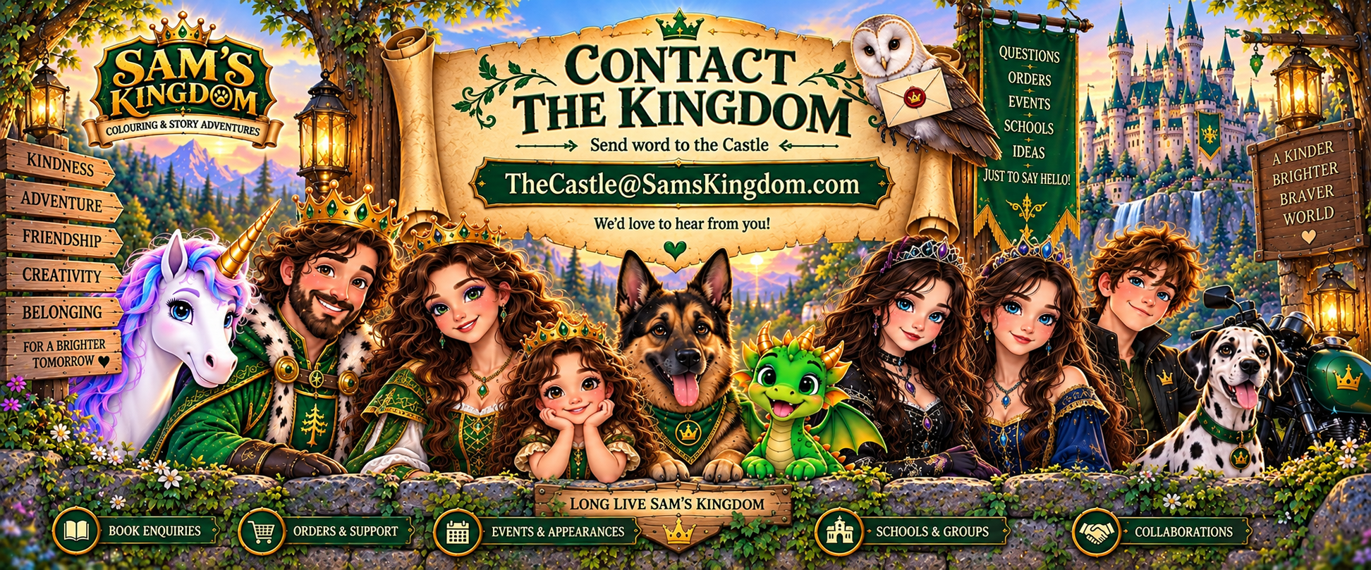 Contact the Kingdom at sunset, with King Sam, Queen Kate, companions and the castle email address